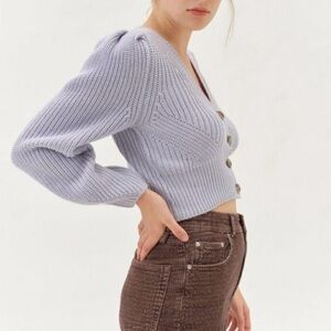 Urban Outfitters Puff Sleeve Cropped Cardigan Baby Blue Motif Size Large